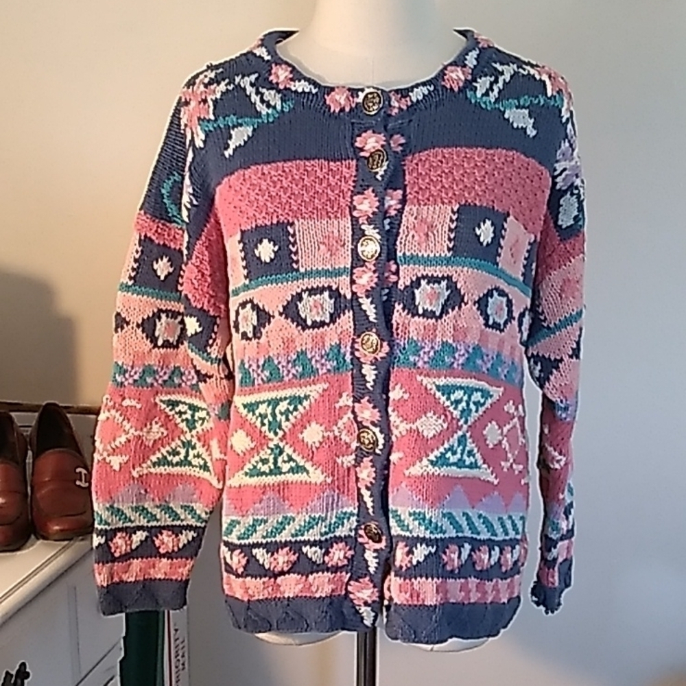 Vintage 1991 Y2K hand knitted Best American Clothing Co cardigan sweater small